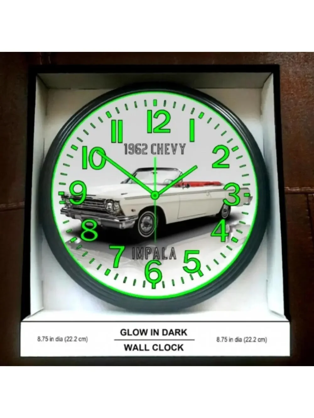1962 Convertible Chevy Impala Glow In The Dark Wall Clock New!